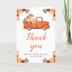 Carte De Remerciements Baby shower de camion Citrouille Floral
