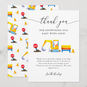 Carte De Remerciements Baby shower de camion de construction