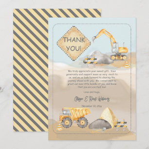 Carte De Remerciements Baby shower de camion de construction