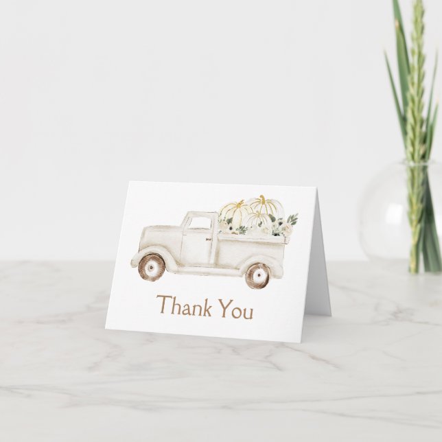 Carte De Remerciements Baby shower de camion de petit Citrouille beige (Devant)