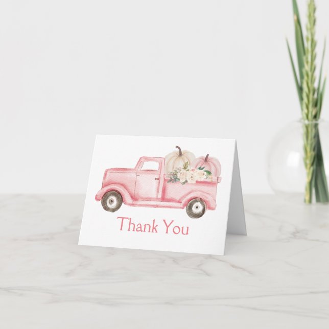 Carte De Remerciements Baby shower de camion rose petit Citrouille Photo (Devant)
