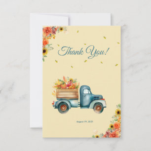 Carte De Remerciements Baby shower de camion Vintage petit Citrouille