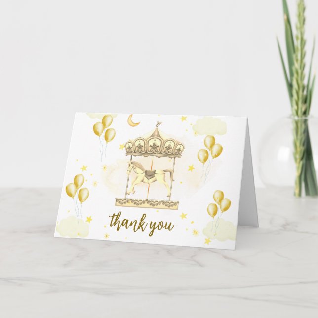 Carte De Remerciements Baby shower de carrousel magique Gold Elegant (Devant)