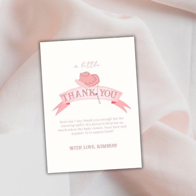 Carte De Remerciements Baby shower de Casquette de fille rose (Pink Western Cowgirl Hat Baby Shower Thank You Card)