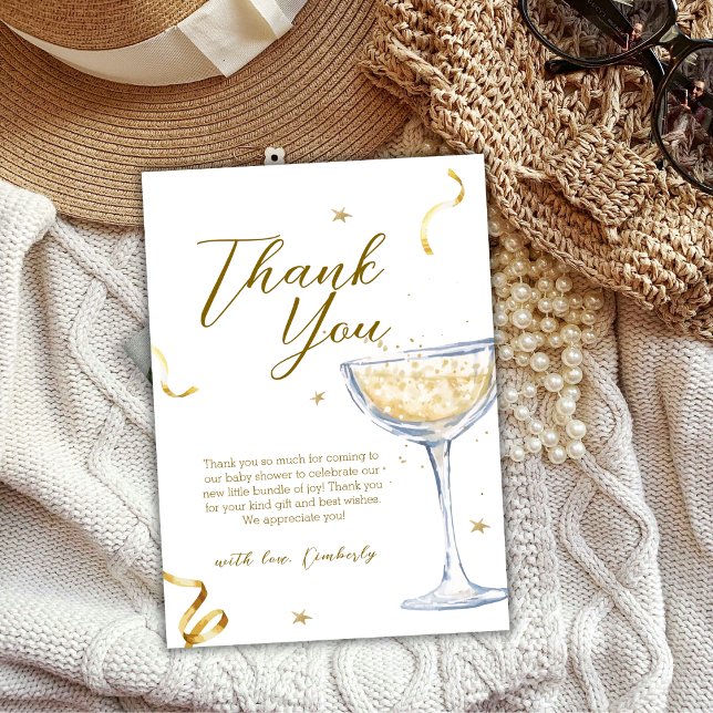 Carte De Remerciements Baby shower de champagne Bubbly Gold Elegant Brunc (Gold Elegant Brunch Bubbly Champagne Baby Shower Thank You Card)