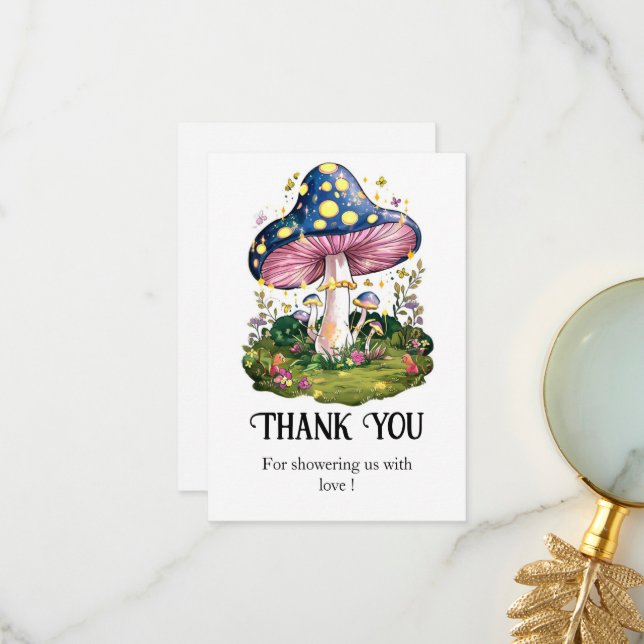 Carte De Remerciements Baby shower de champignons de charme magique (Devant/Arrière en situation)