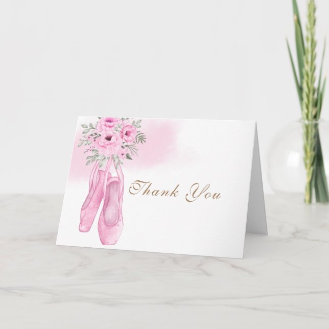 Carte De Remerciements Baby shower de chaussures rose Elegant Floral Ball (Devant)