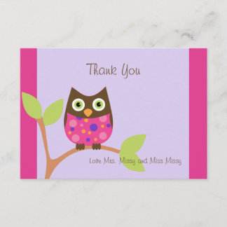 Carte De Remerciements Baby shower de Chouette rose Invitation-hotpink su