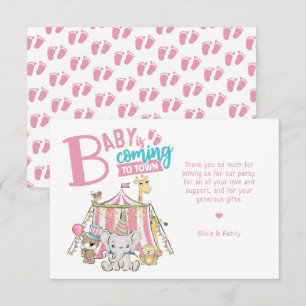 Carte De Remerciements Baby shower de cirque carnavalesque rose