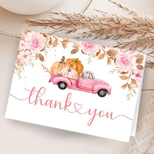 Carte De Remerciements Baby shower de Citrouille de camion rose plié Cart