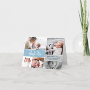Carte De Remerciements Baby shower de collection photo de la main bleue