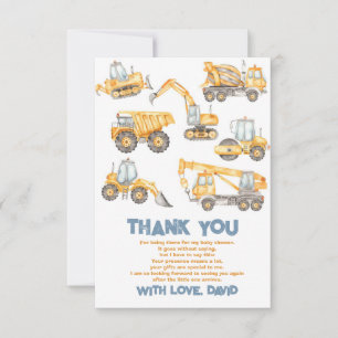 Carte De Remerciements Baby shower de construction Truck Party