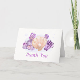 Carte De Remerciements Baby shower de coquillage de perles violet Retro