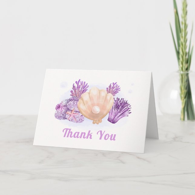 Carte De Remerciements Baby shower de coquillage de perles violet Retro (Devant)