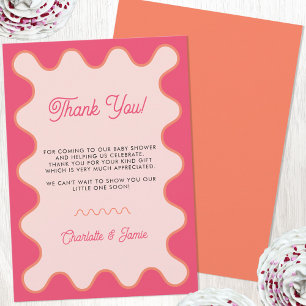 Carte De Remerciements Baby shower de courbe rose ondulée rétro