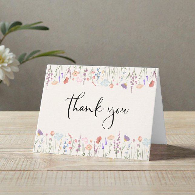 Carte De Remerciements Baby shower de crème d'aquarelle Boho Fleur sauvag (Boho Wildflower Watercolor Cream Baby Shower Thank You Card)