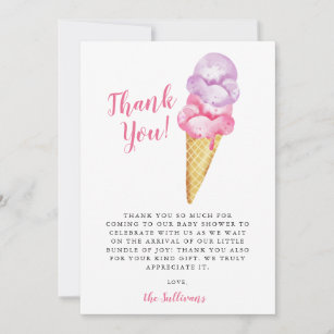 Carte De Remerciements Baby shower de crème glacée rose violet