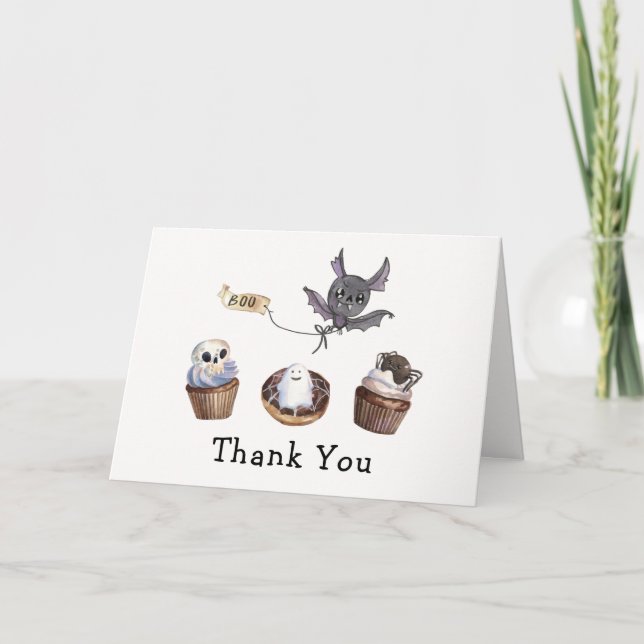 Carte De Remerciements Baby shower de cupcake Little Boo Halloween (Devant)
