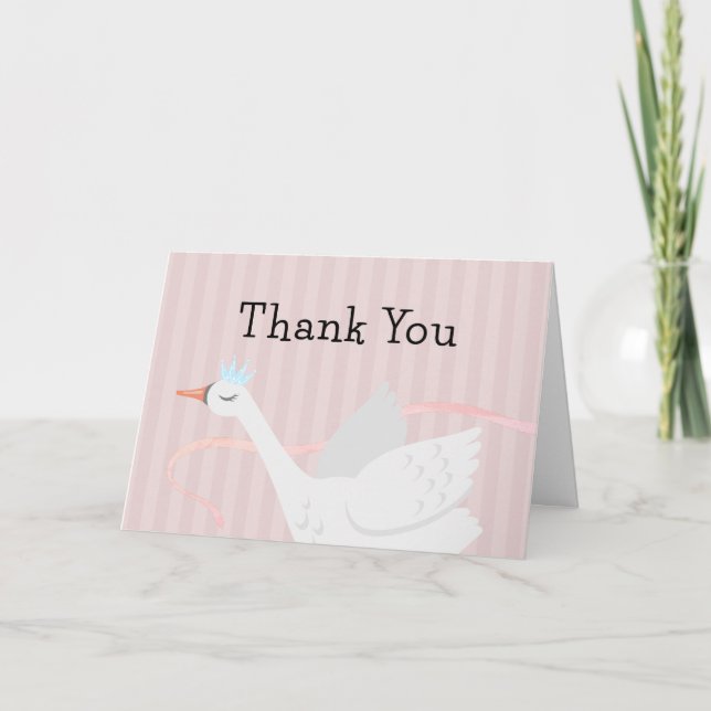 Carte De Remerciements Baby shower de cygne rose Whimsical Princess (Devant)