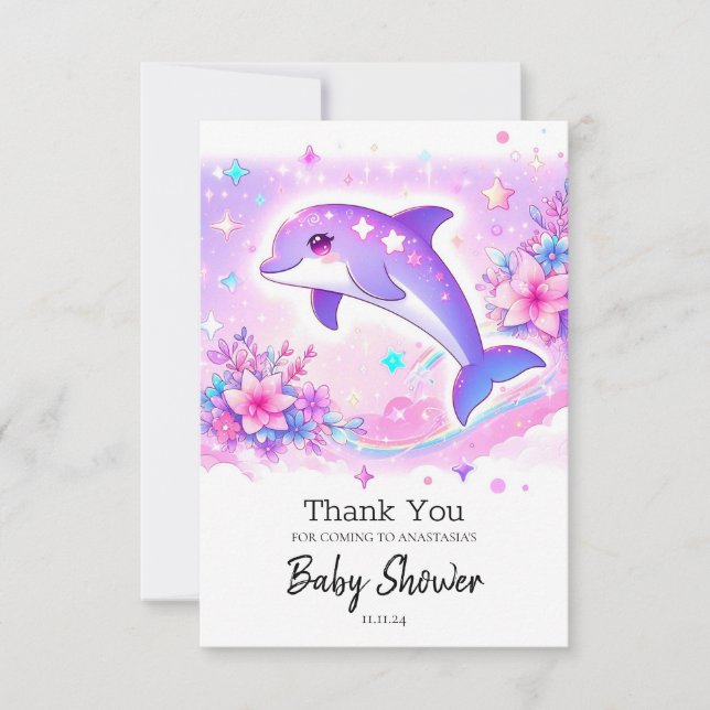 Carte De Remerciements Baby shower de dauphin blanc Pastel (Devant)