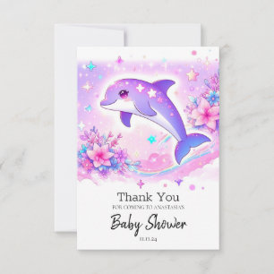 Carte De Remerciements Baby shower de dauphin blanc Pastel
