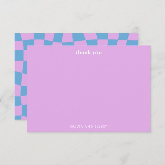 Carte De Remerciements Baby shower de découpe super Lavender Checkerboard (Devant / Derrière)