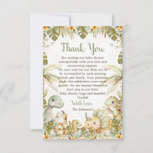 Carte De Remerciements Baby shower de dinosaures neutres de Boho