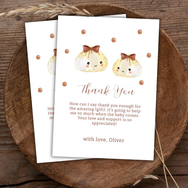 Carte De Remerciements Baby shower de dumping neutre entre les sexes (Gender Neutral Cute Dumpling Baby Shower Thank You Card)