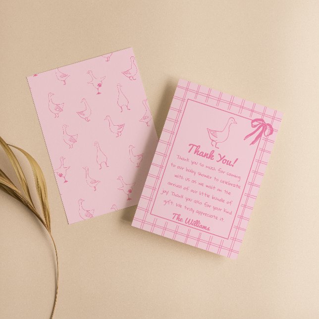 Carte De Remerciements Baby shower de fille au ruban rose soie oie (Créateur téléchargé)