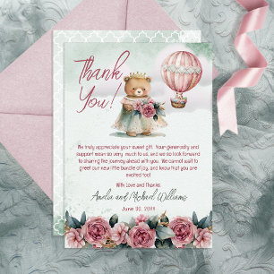 Carte De Remerciements Baby shower de fille de la petite princesse ours