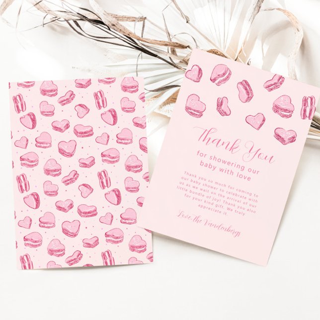 Carte De Remerciements Baby shower de fille Macaron Coeur Rose (Créateur téléchargé)