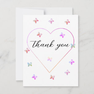 Carte De Remerciements Baby shower de fille papillon de coeur rose