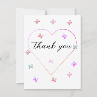 Carte De Remerciements Baby shower de fille papillon de coeur rose