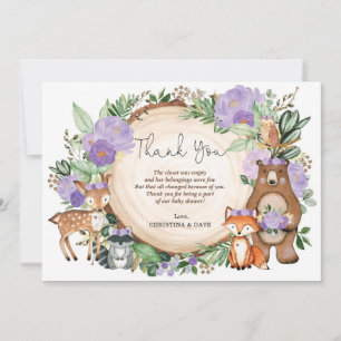 Carte De Remerciements Baby shower de filles d'animaux de bois floraux ma