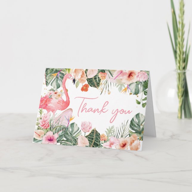 Carte De Remerciements Baby shower de Flamant rose tropical (Devant)