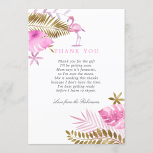 Carte De Remerciements Baby shower de Flamant rose Tropical Rose et Or Me