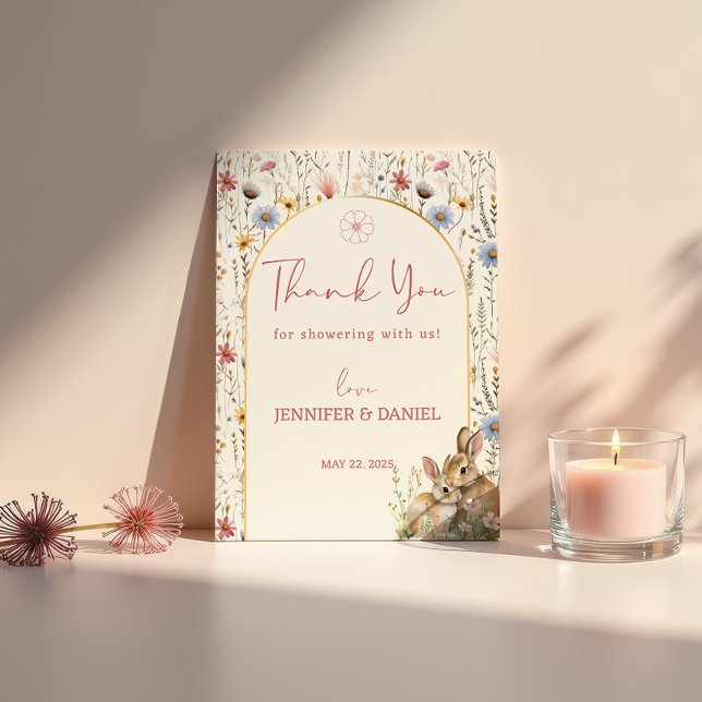 Carte De Remerciements Baby shower de Fleur sauvage de chou beige doux (Créateur téléchargé)