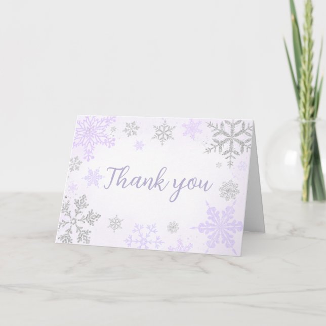 Carte De Remerciements Baby shower de flocon de neige pourpre (Devant)