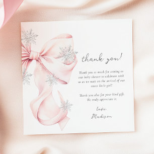 Carte De Remerciements Baby shower de flocons de neige rose Bow Winter