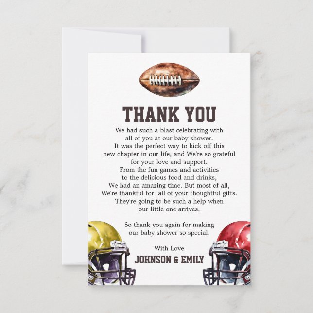 Carte De Remerciements Baby shower de football Gridiron Thème (Devant)