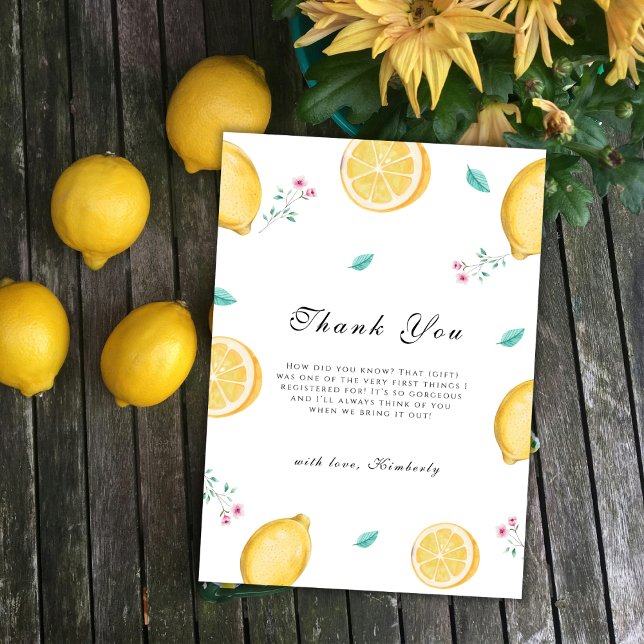 Carte De Remerciements Baby shower de fruits d'agrumes de citron doux d'é (Summer Sweet Lemon Citrus Fruit Baby Shower Thank You Card)