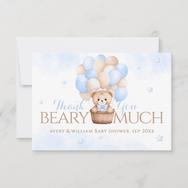 Carte De Remerciements Baby shower de garçon Bleu Ours Teddy (Devant)