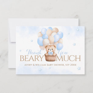 Carte De Remerciements Baby shower de garçon Bleu Ours Teddy