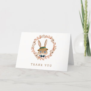 Carte De Remerciements Baby shower de garçon Boho Bunny Wreath vintage
