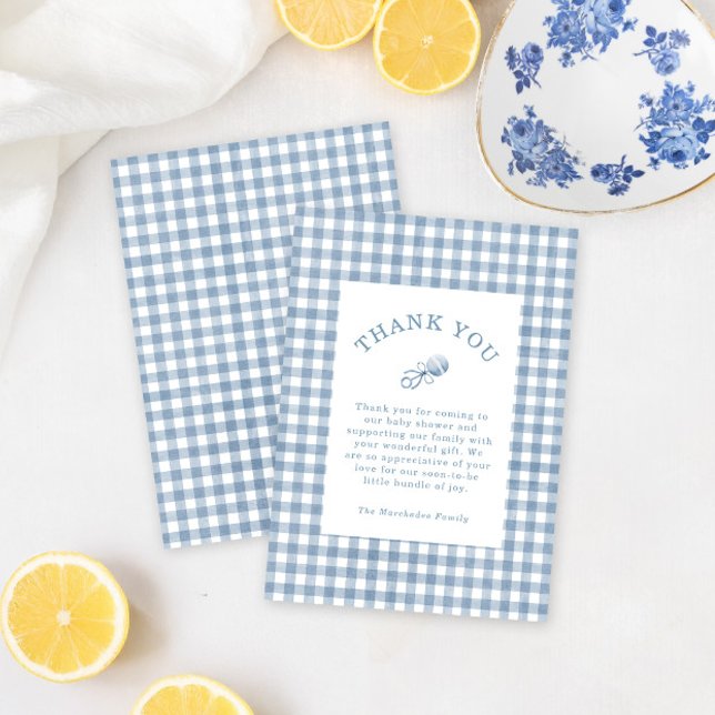 Carte De Remerciements Baby shower de garçon classique En vichy bleu (Créateur téléchargé)