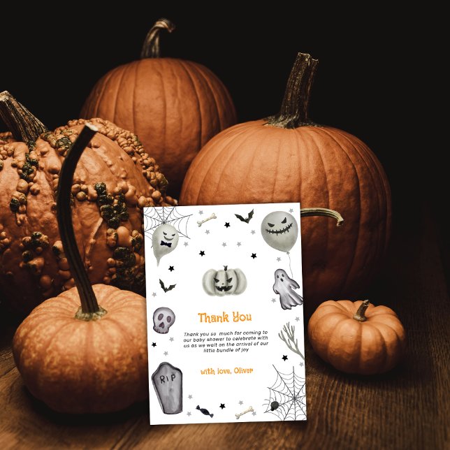 Carte De Remerciements Baby shower de garçon de Little Boo Ghost (Modern Little Boo Ghost Boy Baby Shower Thank You Card)