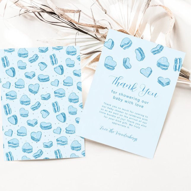Carte De Remerciements Baby shower de garçon Macaron du Coeur Bleu (Créateur téléchargé)