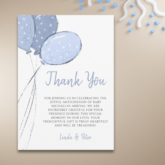Carte De Remerciements Baby shower de garçon simple Bleu Ballons (Créateur téléchargé)