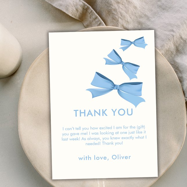 Carte De Remerciements Baby shower de garçon volant Blue Little volant (Blue Little Flying Bow Boy Baby Shower Thank You Card)