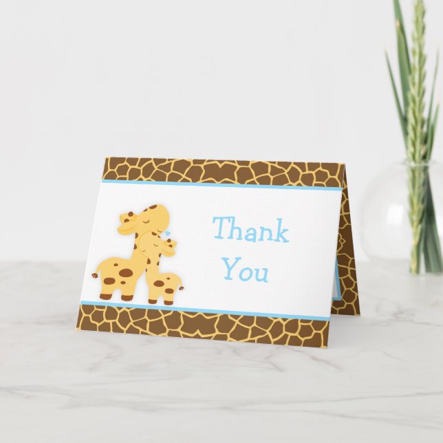 Carte De Remerciements Baby shower de Giraffe garçon mignonne (Devant)